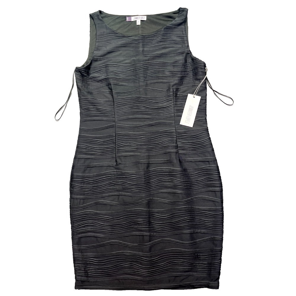 Jennifer Lopez Dress Women's Sz M Black Wave Texture Sleeveless Zippers Black